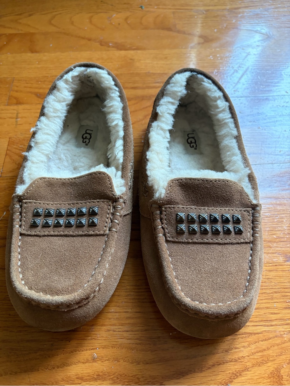 UGG Chestnut Brown Studded Suede Moccasin Slippers